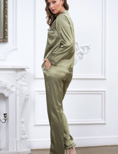 Атласная пижама тройка Mia-Mella JULIA 8735 оливковый, Цвет: оливковый, Размеры: XS, изображение 3