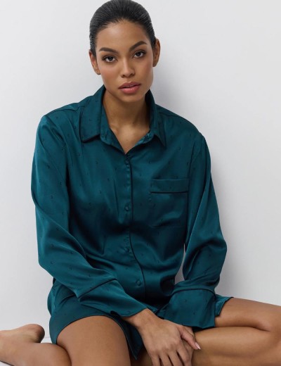 Атласная рубашка-халат Aruelle EMERALDA, Цвет: изумруд, Размеры: XS, изображение 6