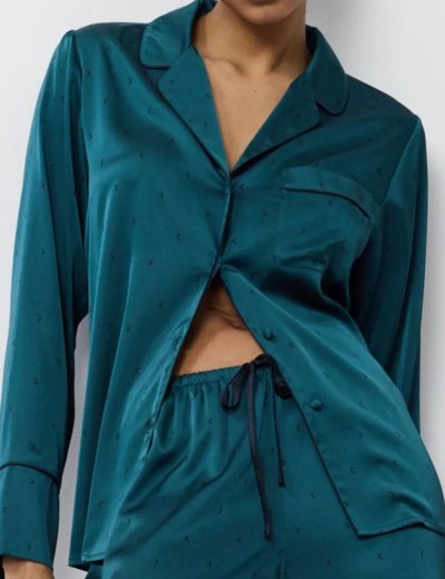 Атласная пижама с брюками Aruelle EMERALDA, Цвет: изумруд, Размеры: L, изображение 4