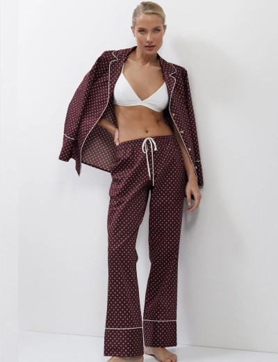 Пижама с брюками из хлопка Aruelle GEORGETTE, Цвет: бордовый, Размеры: L, изображение 2