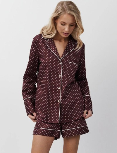 Пижама с шортами из хлопка Aruelle GEORGETTE, Цвет: бордовый, Размеры: S, изображение 3