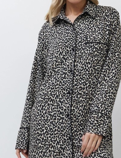 Рубашка-халат из вискозы Aruelle LEONA, Цвет: леопард, Размеры: XS, изображение 3