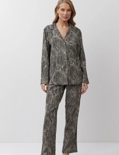 Пижама женская с брюками из вискозы Aruelle LINNA, Цвет: чёрный/мокко, Размеры: L, изображение 2