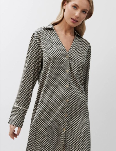 Атласная рубашка Aruelle ROMIE, Цвет: чёрный/бежевый, Размеры: XS, изображение 3