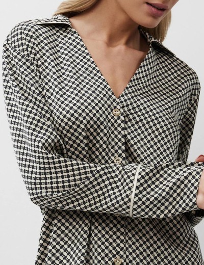 Атласная рубашка Aruelle ROMIE, Цвет: чёрный/бежевый, Размеры: XS, изображение 4
