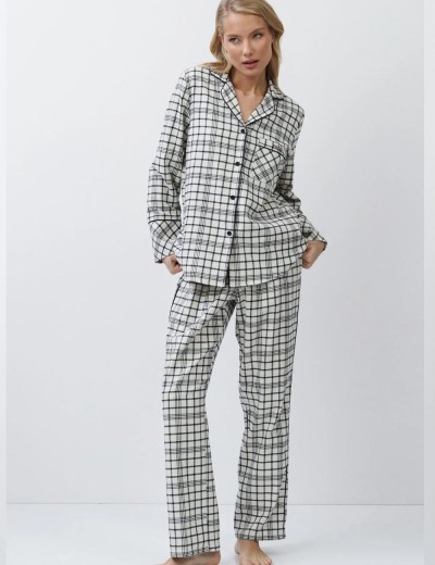 Пижама в клетку с брюками Aruelle TERRA, Цвет: светло-бежевый/чёрны, Размеры: XS, изображение 2