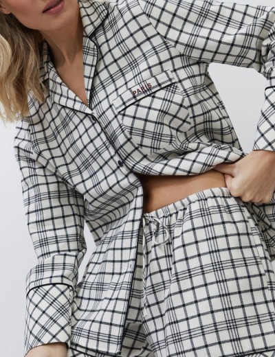 Пижама в клетку с шортами Aruelle TERRA, Цвет: светло-бежевый/чёрны, Размеры: L, изображение 6