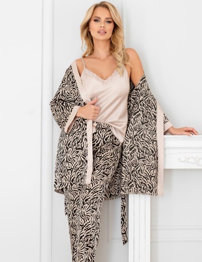 Атласный халат под пояс Donna SHEILA dressing gown beige, Цвет: пудровый, Размеры: L, изображение 3