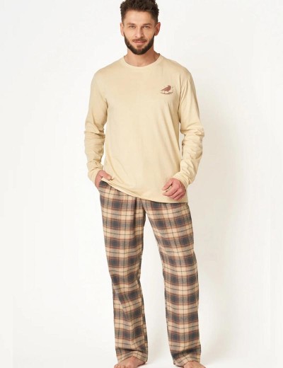 Пижама мужская с фланелевыми штанами Key MNS 403, Цвет: бежевый/серый, Размеры: XL, изображение 2
