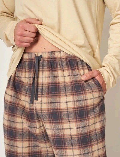 Пижама мужская с фланелевыми штанами Key MNS 403, Цвет: бежевый/серый, Размеры: XL, изображение 4