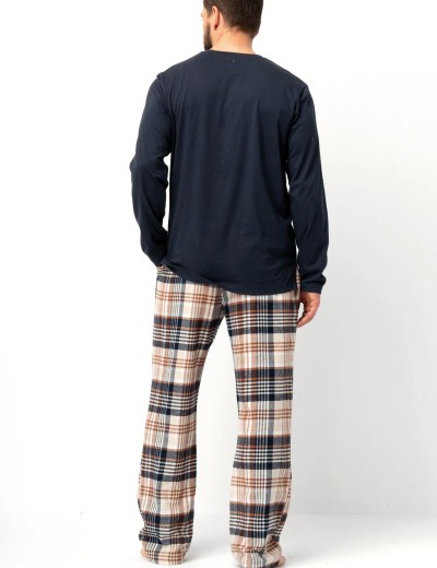 Пижама мужская с фланелевыми штанами Key MNS 444, Цвет: тёмно-синий/бежевый, Размеры: 2XL, изображение 3