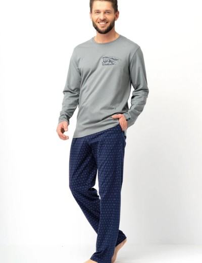 Хлопковая мужская пижама Key MNS 612, Цвет: серый/тёмно-синий, Размеры: L, изображение 2
