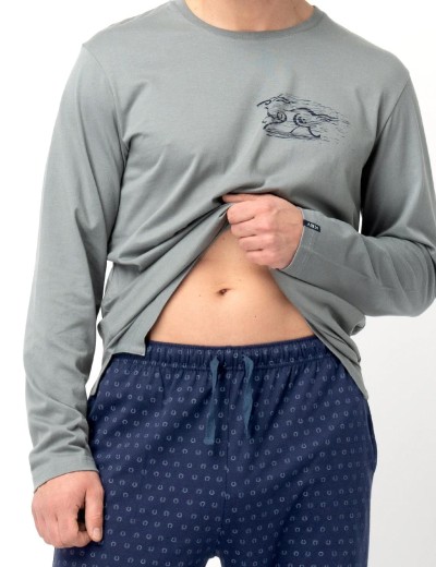 Хлопковая мужская пижама Key MNS 612, Цвет: серый/тёмно-синий, Размеры: L, изображение 4