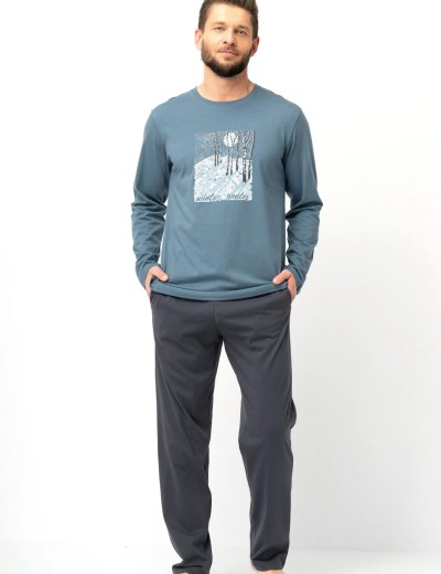 Хлопковая мужская пижама Key MNS 627, Цвет: серо-синий/графит, Размеры: M, изображение 2
