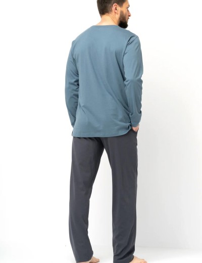 Хлопковая мужская пижама Key MNS 627, Цвет: серо-синий/графит, Размеры: M, изображение 3