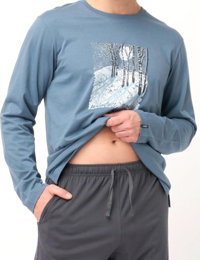 Хлопковая мужская пижама Key MNS 627, Цвет: серо-синий/графит, Размеры: M, изображение 4