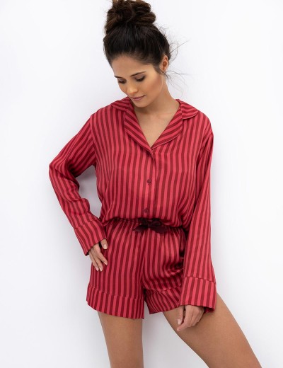 Полосатая пижама с шортами Sensis VIVIENNE, Цвет: красный, Размеры: M, изображение 2