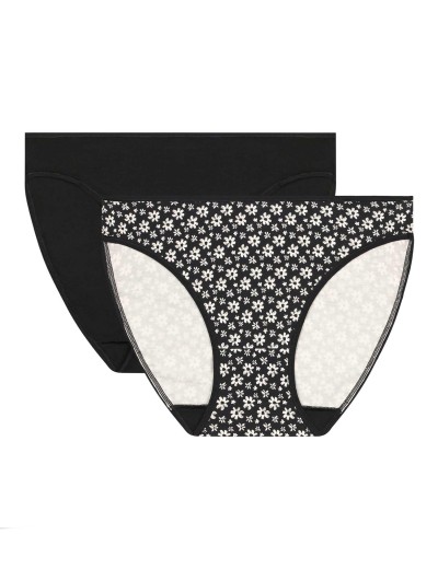 Набор трусиков 2 шт Dim COTON STRETCH 05DW цветы/чёрный, Цвет: цветы/чёрный, Размеры: XXS/XS, изображение 3