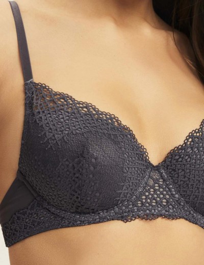 Бюстгальтер балконет с вкладышами пуш-ап Esotiq 43656 CARIS графит, Цвет: графит, Размеры: 65F, изображение 3