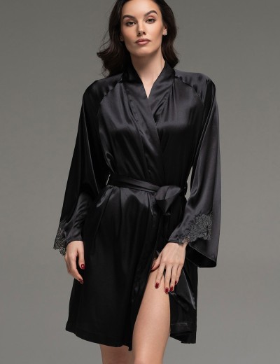 Короткий шёлковый халат Mia-Amore LILIROSE 4593 черный, Цвет: черный, Размеры: 2XL/3XL, изображение 3