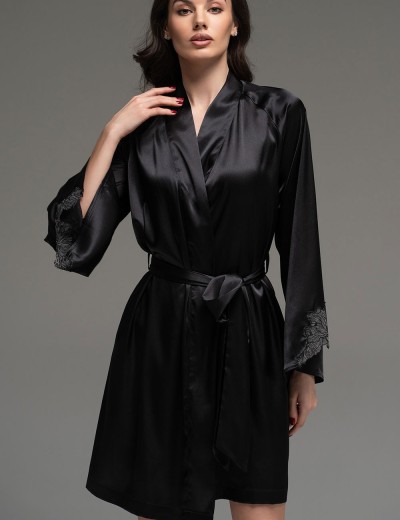 Короткий шёлковый халат Mia-Amore LILIROSE 4593 черный, Цвет: черный, Размеры: 2XL/3XL, изображение 4