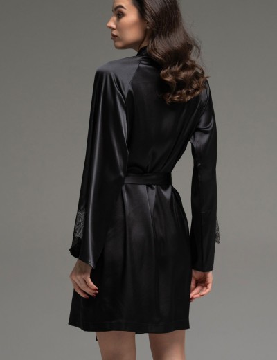 Короткий шёлковый халат Mia-Amore LILIROSE 4593 черный, Цвет: черный, Размеры: 2XL/3XL, изображение 2