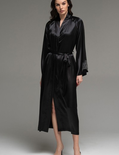 Длинный шёлковый халат Mia-Amore LILIROSE 4599 черный, Цвет: черный, Размеры: 2XL/3XL, изображение 3