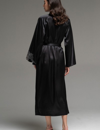 Длинный шёлковый халат Mia-Amore LILIROSE 4599 черный, Цвет: черный, Размеры: 2XL/3XL, изображение 2