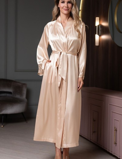 Длинный шёлковый халат Mia-Amore LILIROSE 4599 светло-бежевый, Цвет: светло-бежевый, Размеры: 2XL/3XL, изображение 4