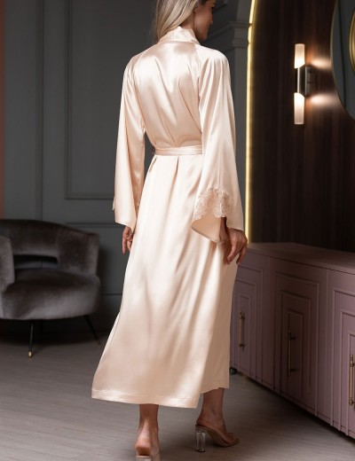 Длинный шёлковый халат Mia-Amore LILIROSE 4599 светло-бежевый, Цвет: светло-бежевый, Размеры: 2XL/3XL, изображение 2
