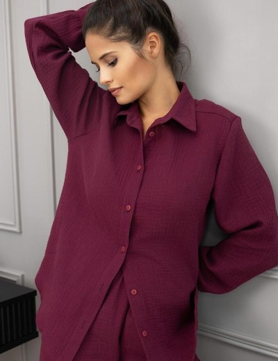 Пижама из хлопкового муслина Sensis COLETTE, Цвет: бордовый, Размеры: M, изображение 3