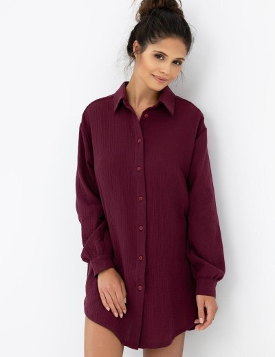 Рубашка-халат из муслина Sensis IVORY, Цвет: бордовый, Размеры: S/M, изображение 2