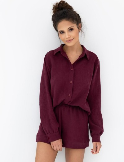 Комплект из хлопкового муслина Sensis IVORY, Цвет: бордовый, Размеры: M, изображение 2