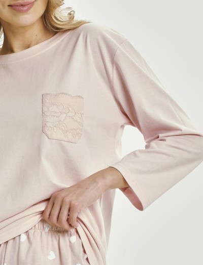 Хлопковая пижама с брюками Taro 3442/3468 NORI, Цвет: розовый, Размеры: M, изображение 4 Хлопковая пижама с брюками Taro 3442/3468 NORI, Цвет: розовый, Размеры: M, изображение 4