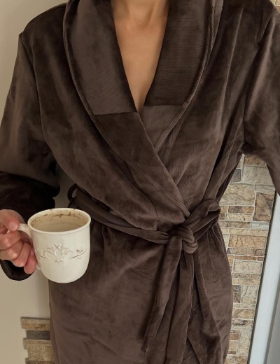 Длинный халат под пояс Aruelle MILENE, Цвет: шоколадный, Размеры: XS, изображение 3