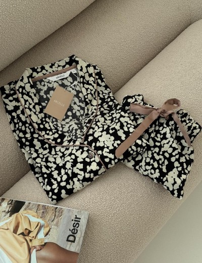 Пижама женская с шортами из вискозы Aruelle SOLENE, Цвет: чёрный/молочный, Размеры: L, изображение 5