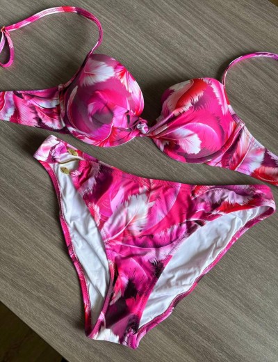 Пляжный купальник пуш-ап + слип Jolidon FR233i, Цвет: розовый принт, Размеры: 70C, изображение 3