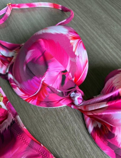 Пляжный купальник пуш-ап + слип Jolidon FR233i, Цвет: розовый принт, Размеры: 70C, изображение 4