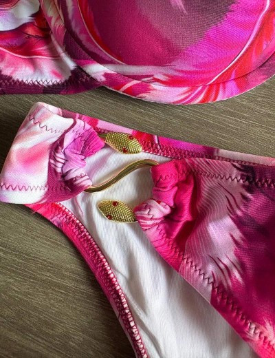 Пляжный купальник пуш-ап + слип Jolidon FR233i, Цвет: розовый принт, Размеры: 70C, изображение 7