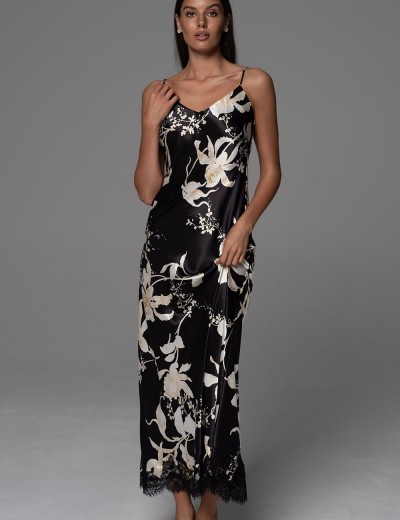 Длинная шёлковая сорочка Mia-Amore ARABEL 4774, Цвет: черный, Размеры: 2XL, изображение 3