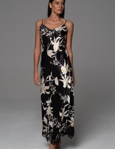 Длинная шёлковая сорочка Mia-Amore ARABEL 4774, Цвет: черный, Размеры: 2XL, изображение 4