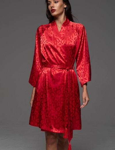 Халат с жаккардовым узором Mia-Amore LEONA 2233 красный, Цвет: красный, Размеры: 2XL/3XL, изображение 3