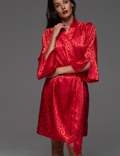 Халат с жаккардовым узором Mia-Amore LEONA 2233 красный, Цвет: красный, Размеры: 2XL/3XL, изображение 4