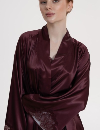 Короткий шёлковый халат Mia-Amore LILIROSE 4593 винный, Цвет: винный, Размеры: 2XL/3XL, изображение 2