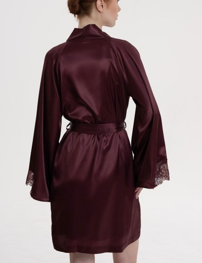 Короткий шёлковый халат Mia-Amore LILIROSE 4593 винный, Цвет: винный, Размеры: 2XL/3XL, изображение 3