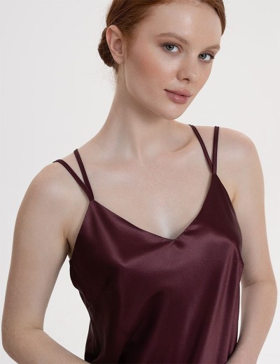 Длинная шёлковая сорочка Mia-Amore LILIROSE 4594 винный, Цвет: винный, Размеры: 2XL, изображение 3