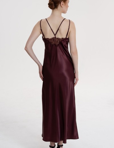 Длинная шёлковая сорочка Mia-Amore LILIROSE 4594 винный, Цвет: винный, Размеры: 2XL, изображение 2