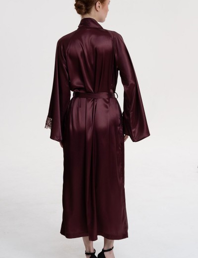 Длинный шёлковый халат Mia-Amore LILIROSE 4599 винный, Цвет: винный, Размеры: 2XL/3XL, изображение 2