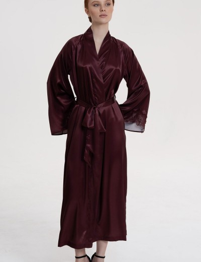 Длинный шёлковый халат Mia-Amore LILIROSE 4599 винный, Цвет: винный, Размеры: 2XL/3XL, изображение 4