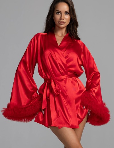 Атласный комплект топ+шорты+халат Mia-Amore LOLI 2312 красный, Цвет: красный, Размеры: 2XL, изображение 2